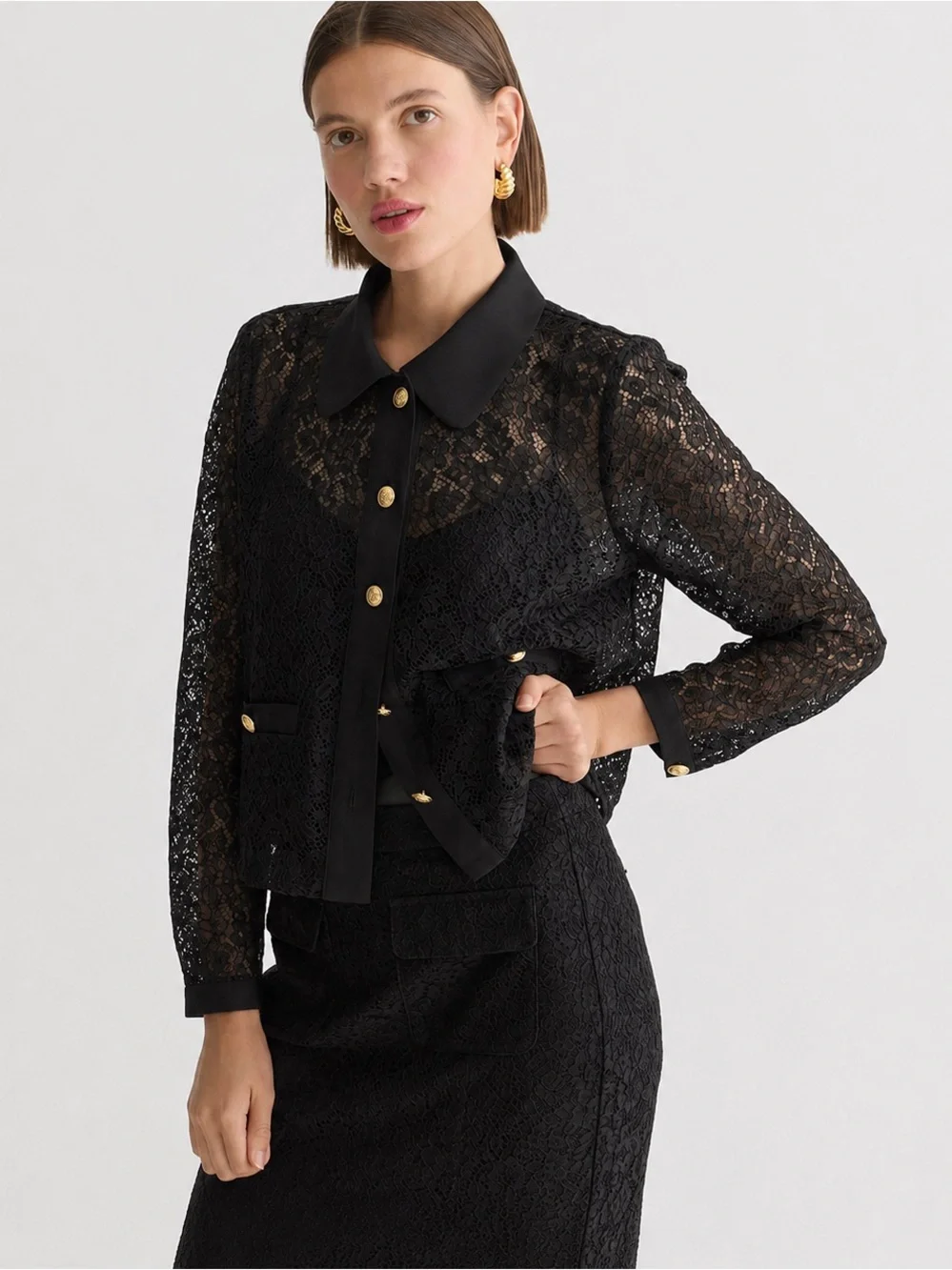 J.Crew Lace Lady Jacket in Black Size S